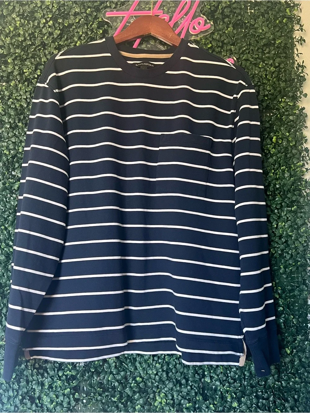 Banana Republic Navy and White Striped Long-Sleeve Tee